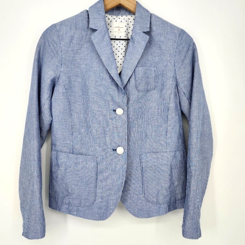 Gap Blue‎ Stripe Linen Blend Academy Blazer Womens 0 Preppy Academia Classic